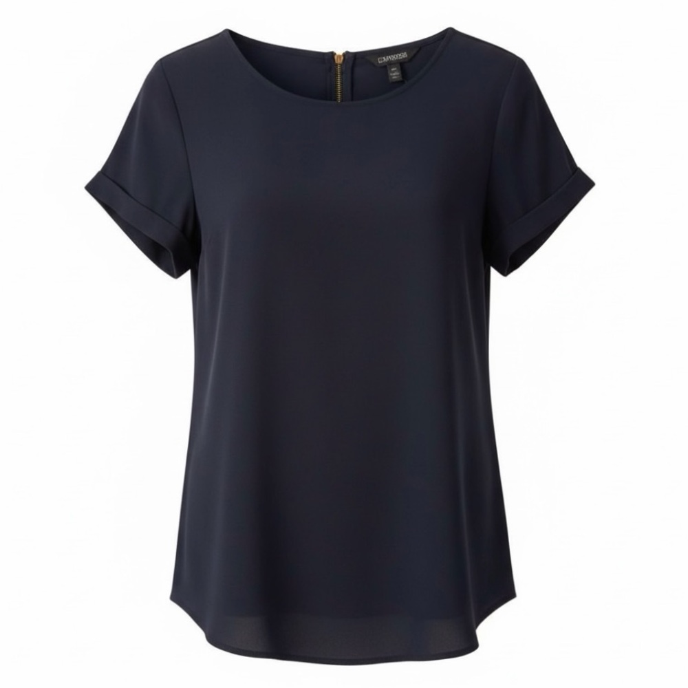 NEW Express Black Short Sleeve Back Zip Blouse Size Small - Picture 6 of 6